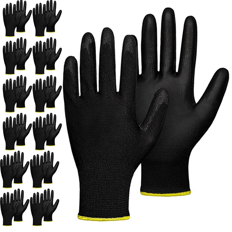 Woodworking Gloves - 5 Pairs Coating Nylon PU Gloves