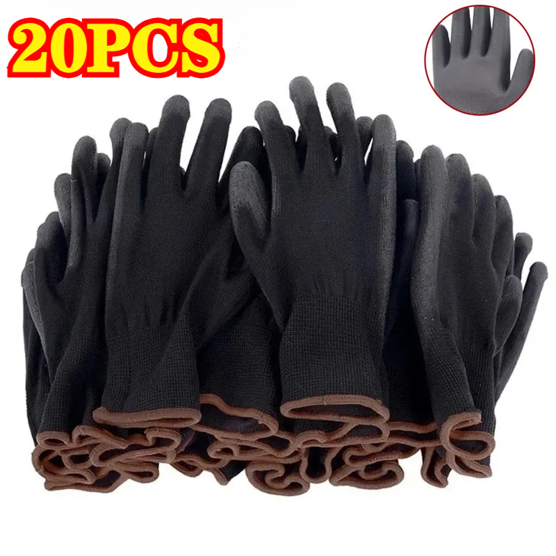 Woodworking Gloves - 20PCS Black PU Coated Gloves Nylon
