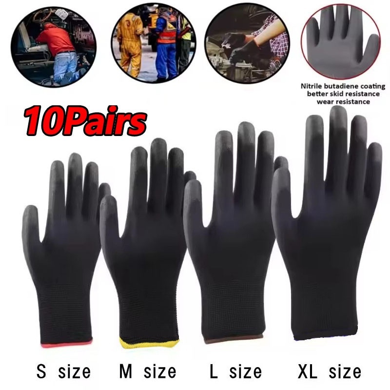 Woodworking Gloves - 10pair Durable Nylon Work PU Safety